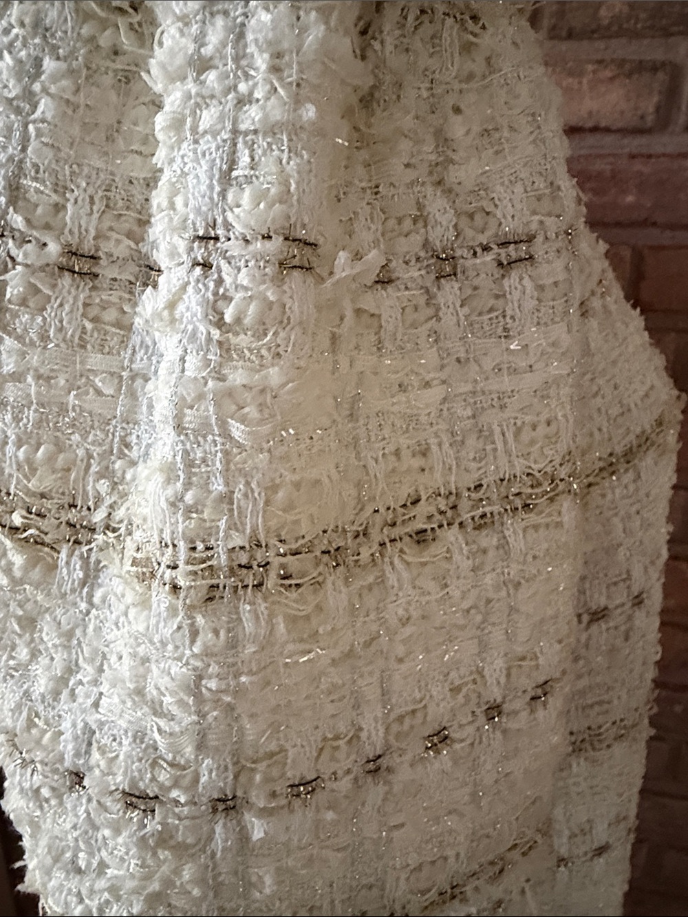 Cream Textured Short Sleeve Mini Dress with Metallic Detail - Picture 9 of 13